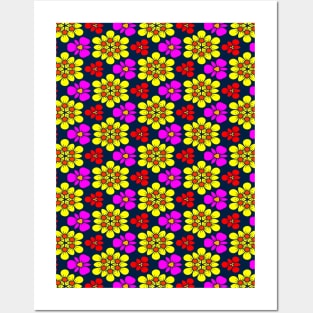 Yellow and Pink Flower Pattern Posters and Art